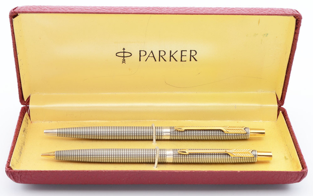 Parker 75 Classic Ballpoint and Pencil Set - Sterling Cisele w Gold Trim (Excellent  in Box)