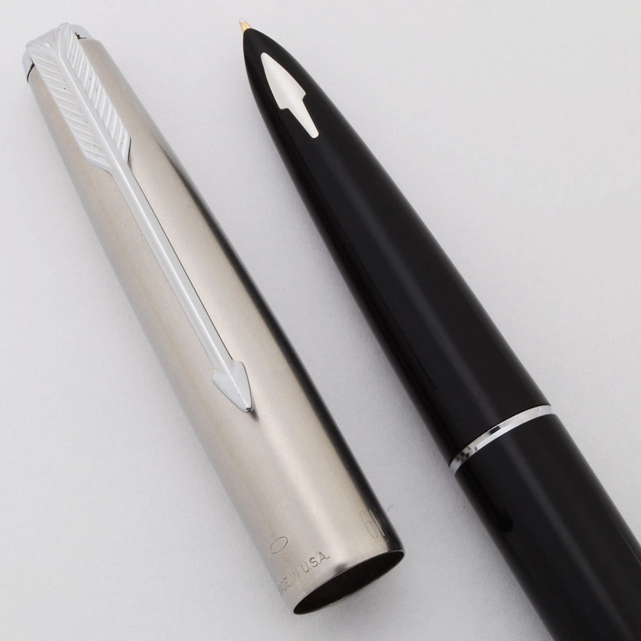 Parker 61 Fountain Pen Mk II (1960s) - Black w/ Steel Cap, Capillary Filler, Medium (Excellent, Works Well)