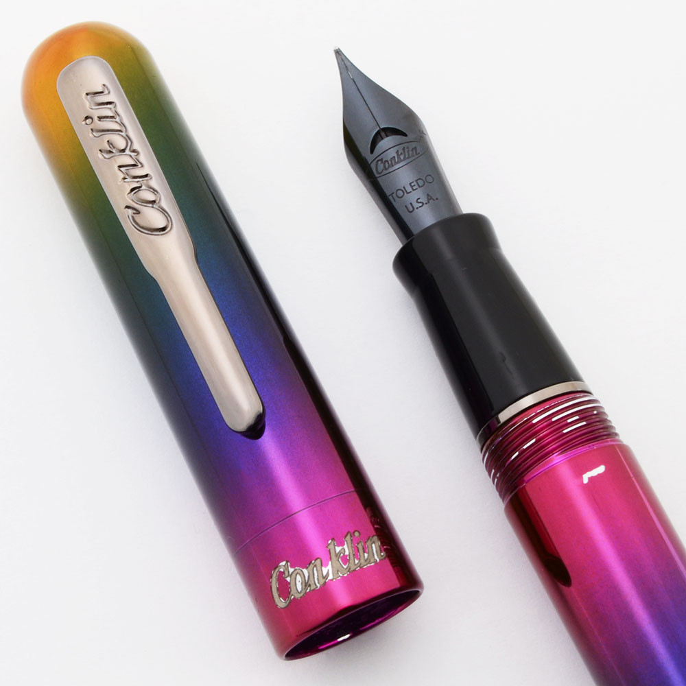 Conklin Mark Twain LE Crescent Filler Fountain Pen - "Rainbow",  Fine Nib (Very Nice In Box, Works Well)