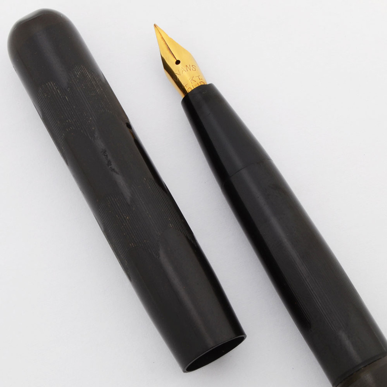 Evans Hump Filler Fountain Pen (1920s) - BCHR, Crescent-Like Filler, Flexible Fine 14k Nib (Excellent +, Restored)