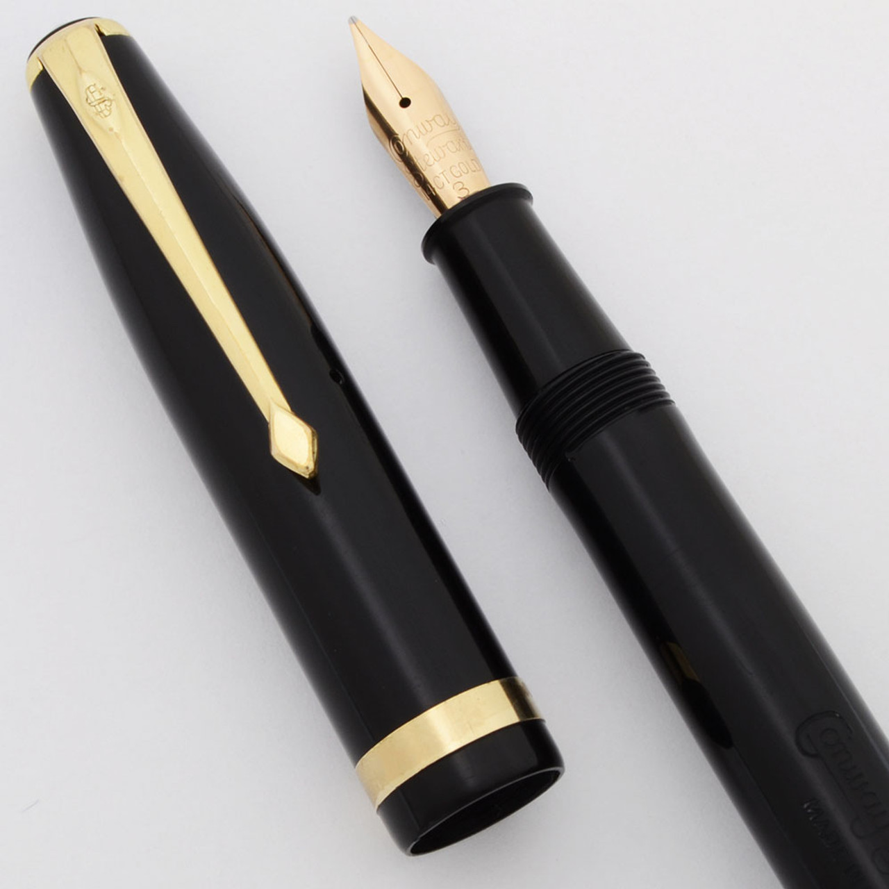 Conway Stewart 85L Fountain Pen (1950s) - Black w/Gold Trim, Lever Filler,  Medium Flexible 14k Nib (Excellent, Restored)
