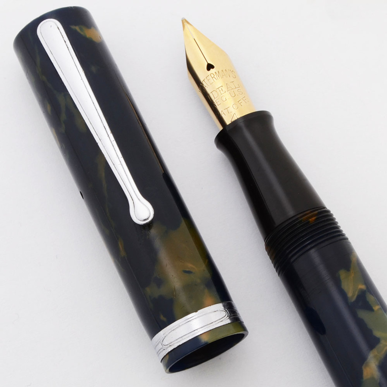 Waterman 94 Fountain Pen (1930s) - Blue & Cream Celluloid,  Lever Filler, Flexible Fine Ideal #4 Nib (Excellent, Restored)