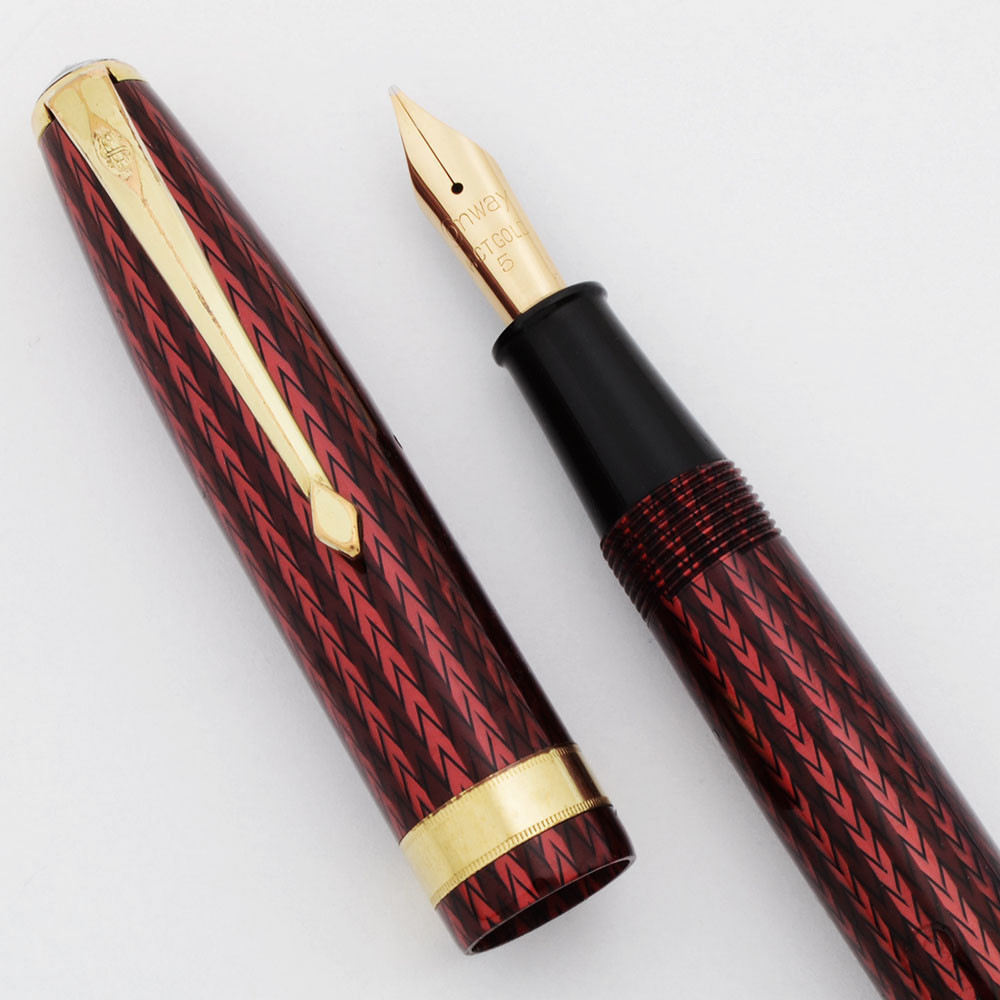 Conway Stewart 76 Fountain Pen 1950s Red Herringbone, Fine Nib