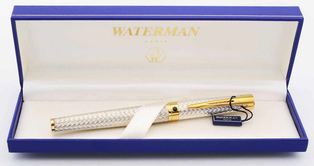 Waterman L'Etalon Fountain Pen (1990s) - Sterling Silver w/Gold Trim, C/C,  Extra-Fine 18k Nib (Near Mint in Box, Works Well)