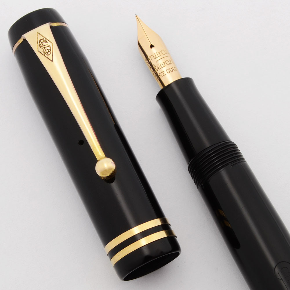 Conway Stewart 496 Vintage Fountain Pen - Black w GT, 14k Fine