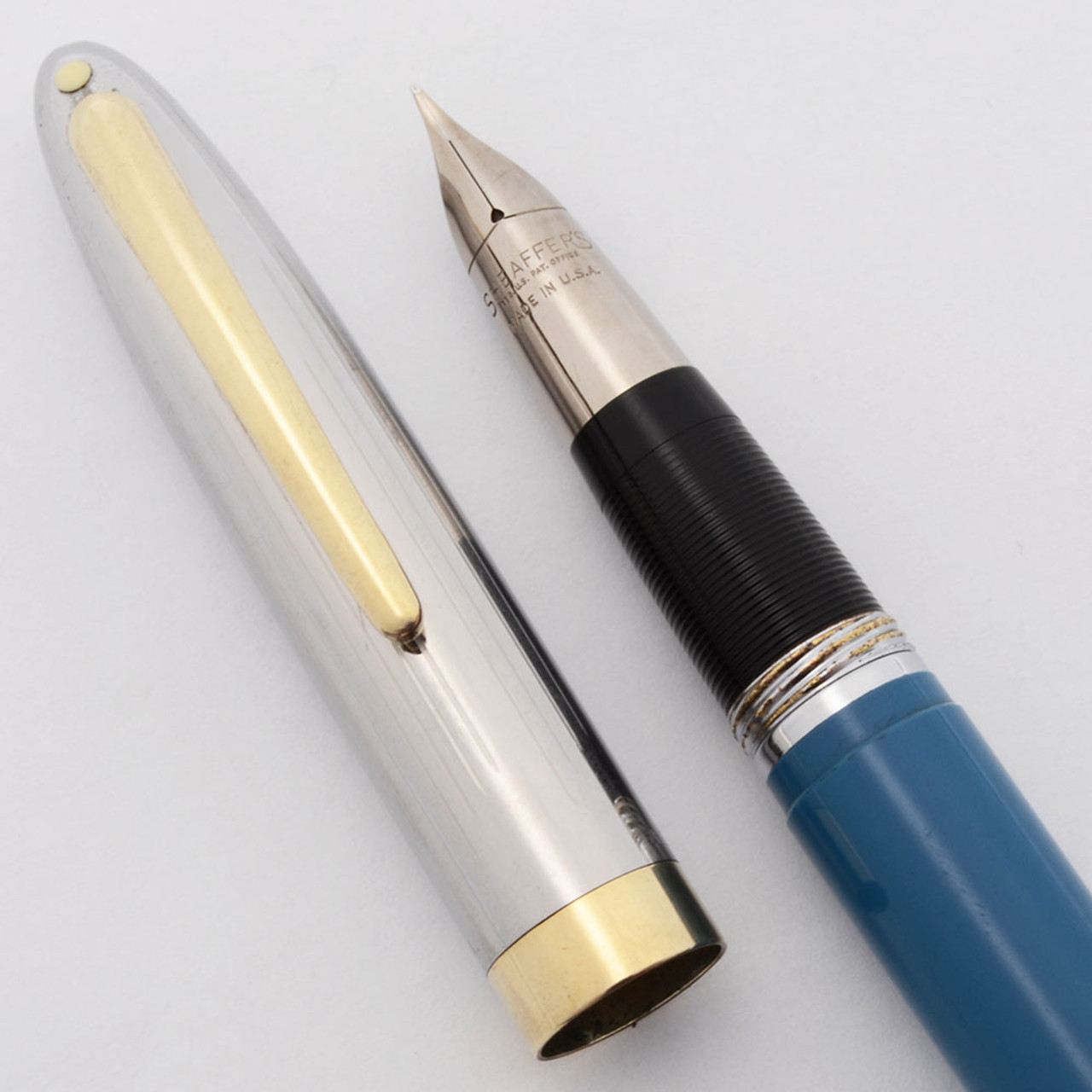 Sheaffer Clipper Snorkel Fountain Pen - First Year w 14k Tube, Pastel Blue, Gregg Fine Nib (Excellent, Restored)