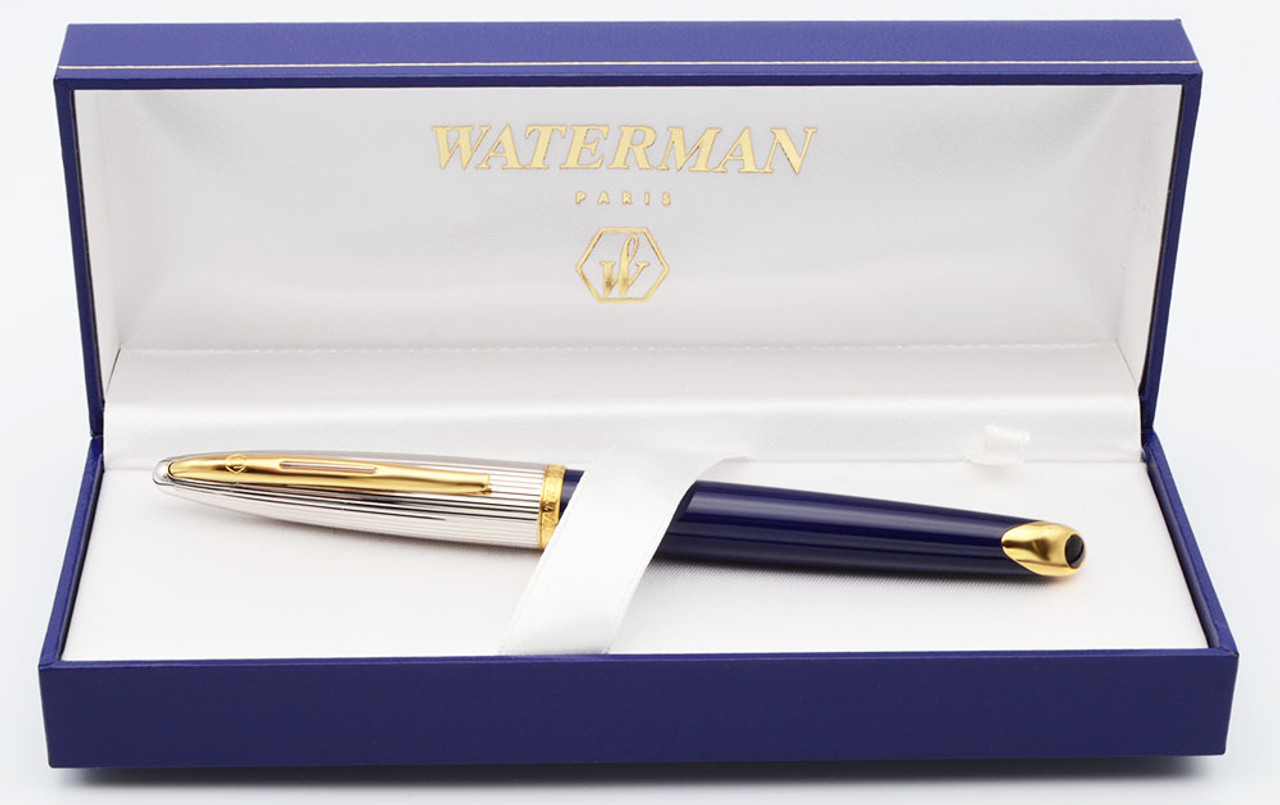 Waterman Carene Deluxe Rollerball Pen (1990s) - Blue Lacquer and Silver (Near Mint in Box)