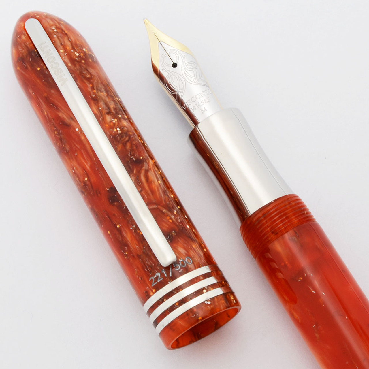 Visconti Amigdala "You and Me" LE Fountain Pen - Orange Marble w/sparkles, C/C, Medium 14k Nib (Excellent, Works Well)