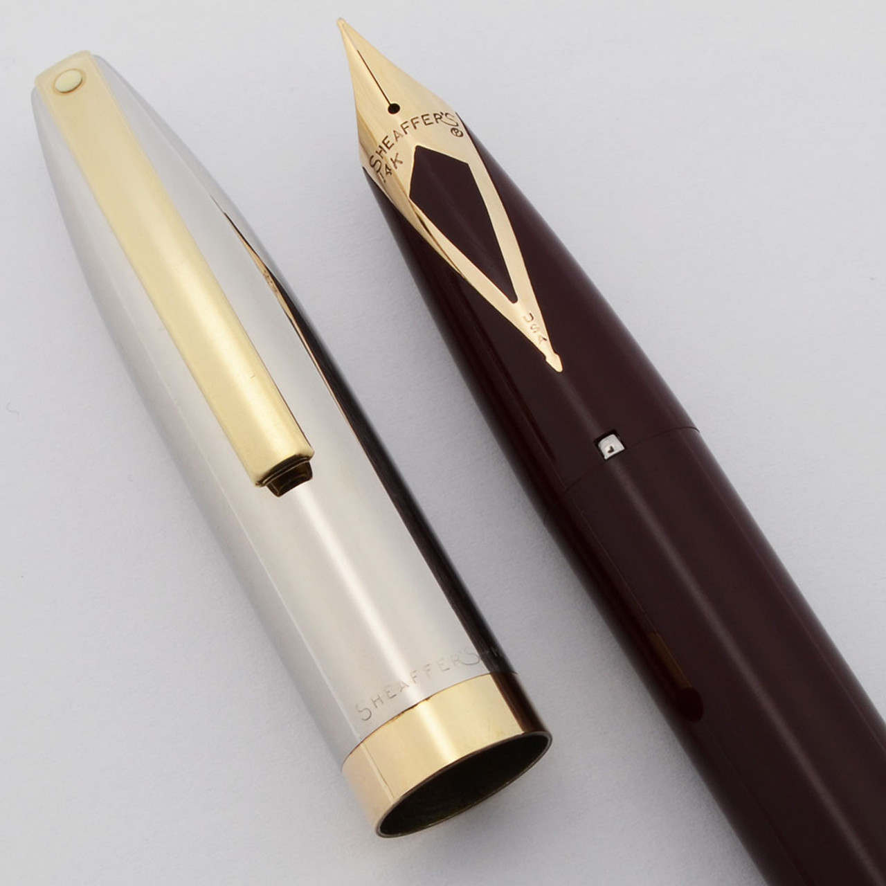 Sheaffer PFM IV Snorkel Fountain Pen (1959-63) - Burgundy w/Steel Cap and GP Trim, Medium Nib (Excellent, Restored)