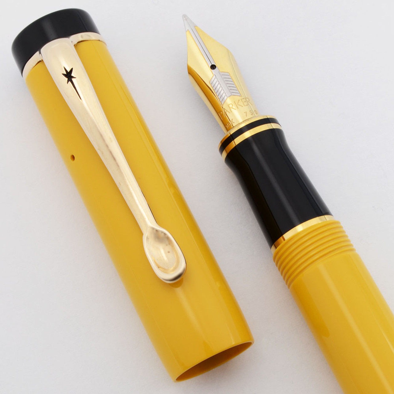 Fultz Chicago Gold Parker Duofold Replica Fountain Pen -  Mandarin (Yellow), C/C, Medium 18k Nib (Excellent +, Works Well)