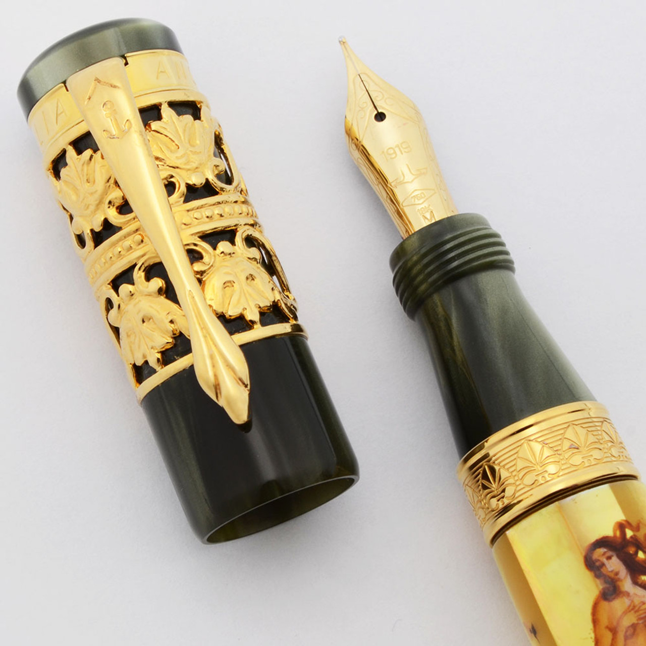 Ancora Limited Edition Fountain Pen - Botticelli LE, Green w/ Enamel, 18k Medium Nib (Excellent in Box, Works Well)