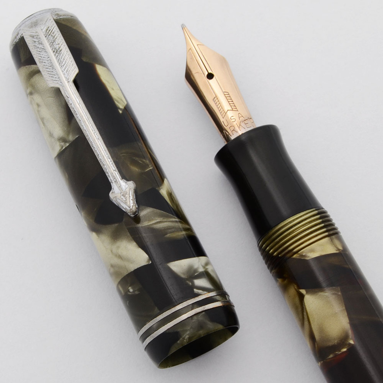 Parker Vacumatic Junior Fountain Pen (1935) - Grey Marble, Double Jewel,  Medium-Fine Nib (Very Nice, Restored) - Peyton Street Pens