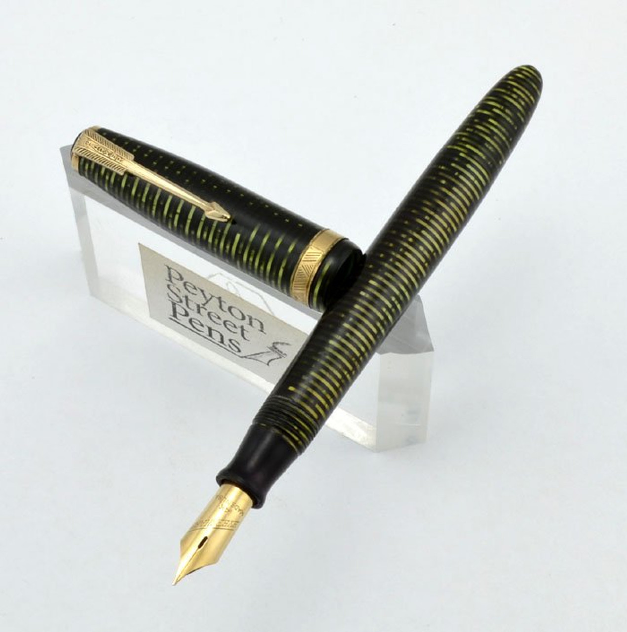 Parker Vacumatic Fountain Pen 1953 -  Green Pearl, Fine Eversharp Nib (Very Nice, Restored)
