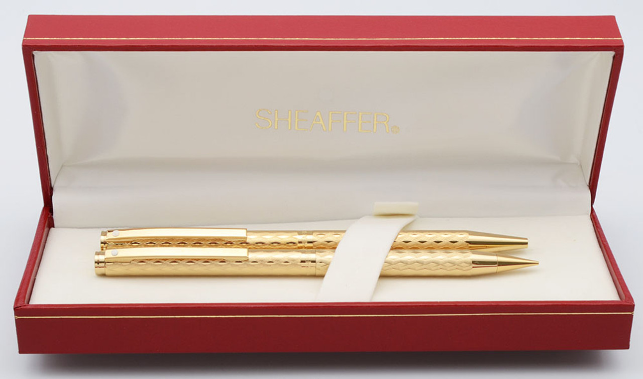 Sheaffer Fashion II Ballpoint & Pencil Set #271 (1990s) - Gold Plated Diamond Cut  (New Old Stock in Box)