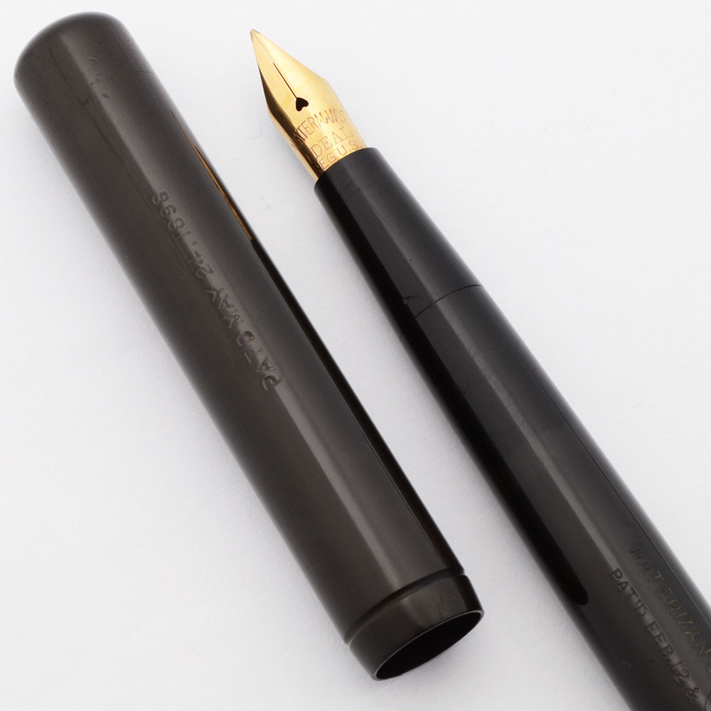 Waterman 12 Eyedropper Fountain Pen - Black Smooth Hard Rubber, Fine Flexible Nib (Excellent, Restored)