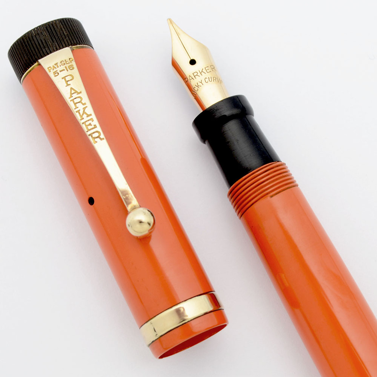 Parker Duofold Junior Fountain Pen - Red Hard Rubber, Raised Band, Medium + Nib (Excellent, Restored)