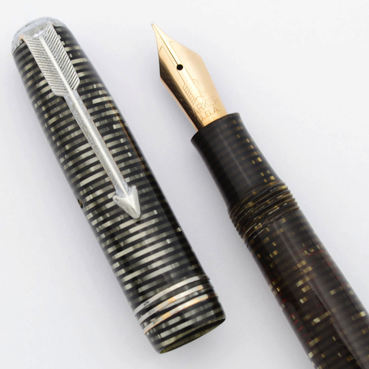 Parker Vacumatic Small Lockdown Fountain Pen (1937) -  Double Jewel, Silver Pearl, Fine Parker Nib (Excellent, Restored)