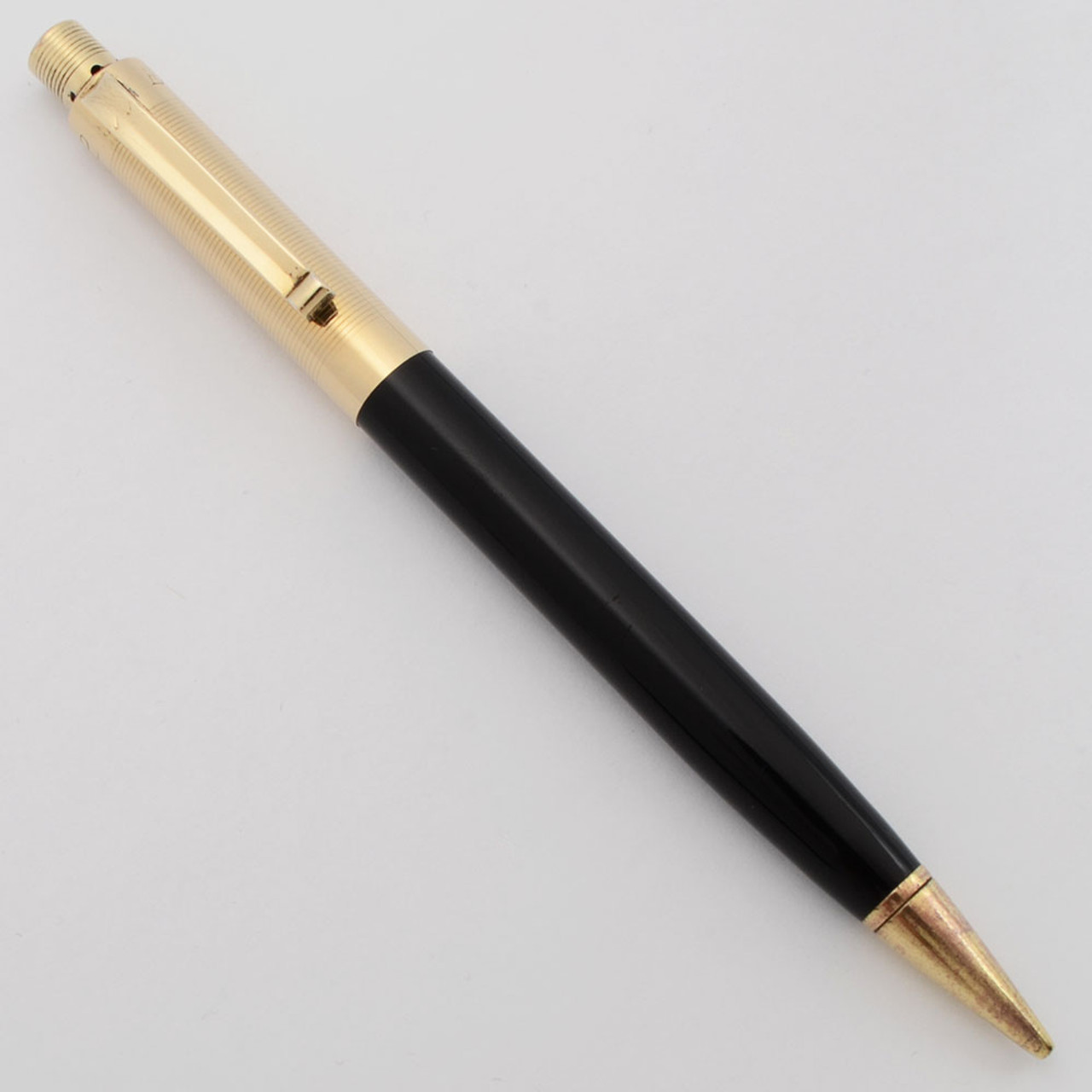 Eversharp Fifth Avenue Mechanical Pencil (1950s) - Black Barrel, Gold Cap & Cone, 1.1mm Leads  (Excellent, Works Well)