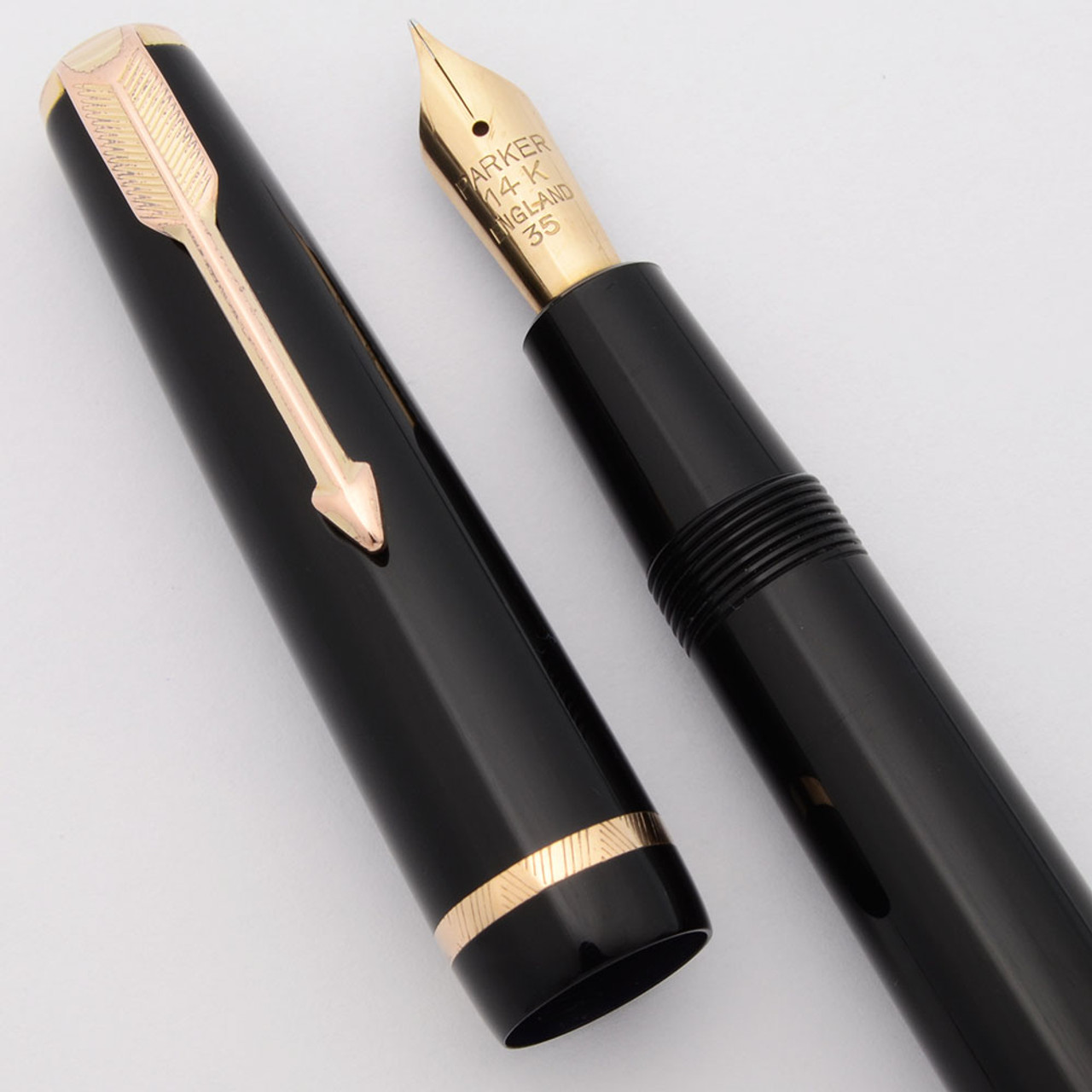 Parker Duofold UK Senior - Black, Aerometric Filler , Fine #35 14k Nib (Excellent +, Works Well)