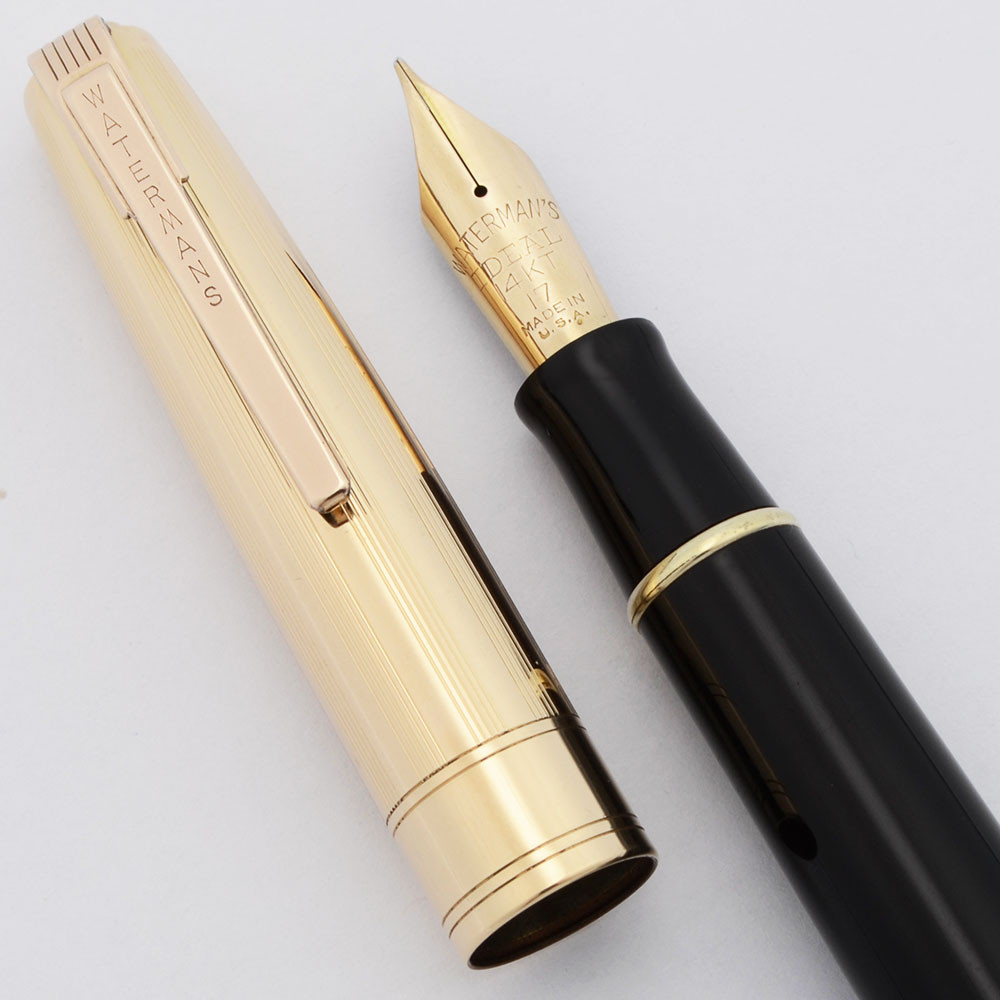 Waterman Stateleigh Fountain Pen (1940s) - Black w/Gold Cap, Fine