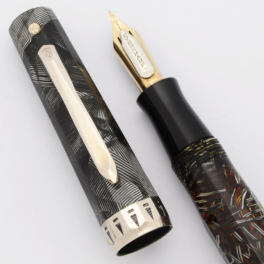 Wahl Doric Gold Seal Fountain Pen (2nd Gen. 1930s) - Silver & Black Shell, Vac-Fil,  Adjustable Nib (Excellent, Restored)