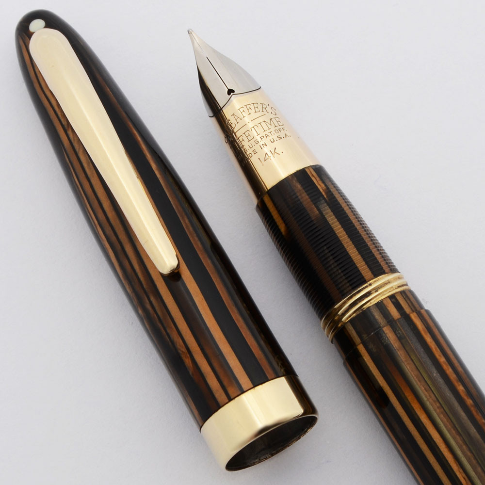 Sheaffer Triumph  1000 Fountain Pen (1940s) - Brown Striated, Vac-Fil, Fine 14k Lifetime Triumph Nib (Excellent, Restored)