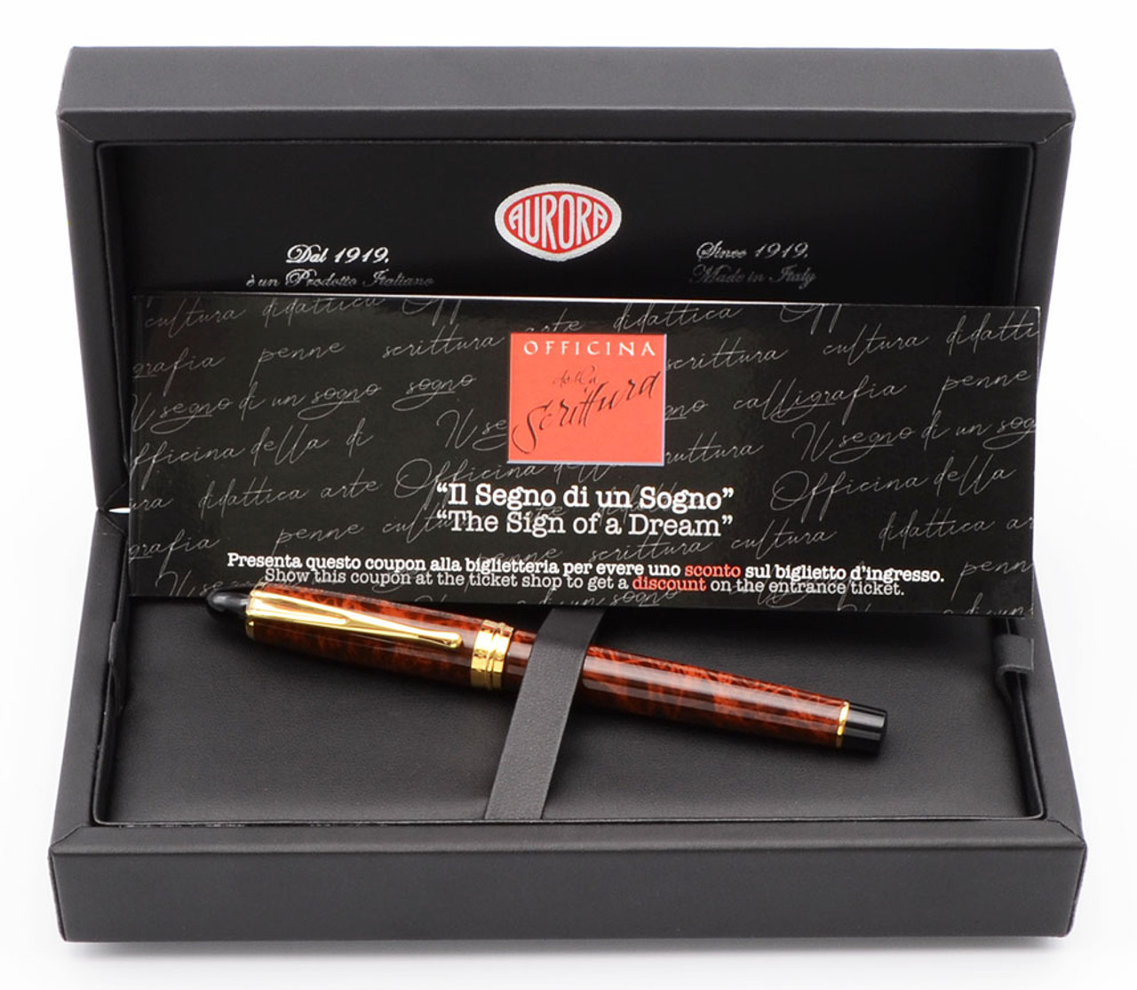 Aurora Ipsilon Deluxe Fountain Pen - Lacca (Tortoise) w/GP Trim, C/C, 14k Extra Fine Nib (Near Mint in Box, Works Well)