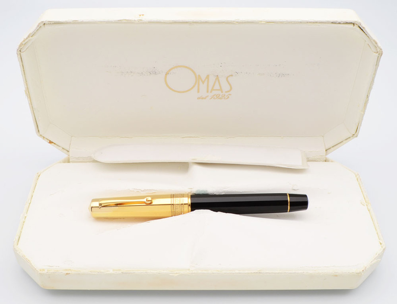 Omas Arte Italiana "Precious Facets" Paragon Fountain Pen (1990s) - Black w Vermeil Cap, Piston Fill, 18k Medium (Near Mint In Box, Some Small Storage Marks, Works Well)