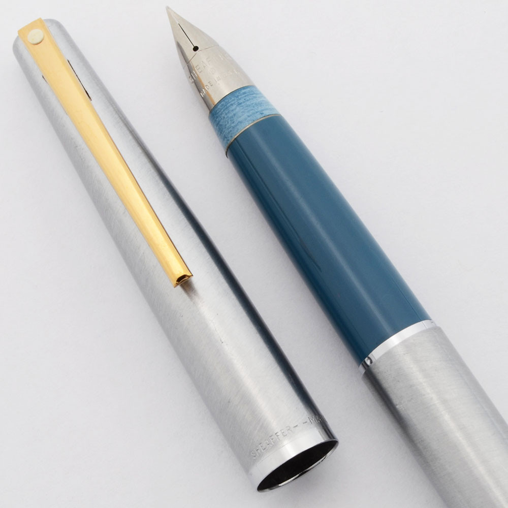 Sheaffer Stylist 444X Fountain Pen - Slim, Brushed Chrome, Blue