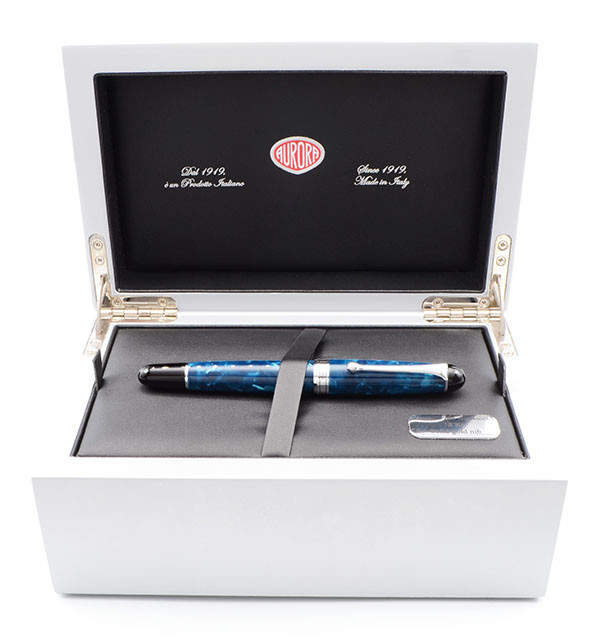 Aurora 888 Nettuno LE Fountain Pen - Blue Marbled, Piston, 18k Medium Architect Nib (Near Mint in Box, Works Well)