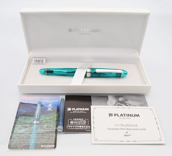 Platinum 3776 Century "Kumpoo" Limited Edition Fountain Pen - Aqua Blue w Rhodium Trim, 14k UEF nib (Near Mint in Box, Works Well)