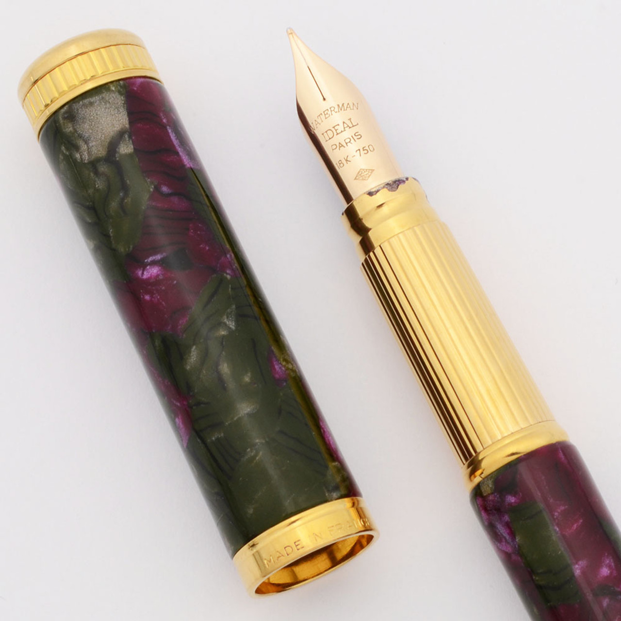 Waterman Lady Agathe Fountain Pen  w Carrying Tube (2000) - Green Purple, Cartridge, 18k Fine Nib  (Excellent, Works Well)