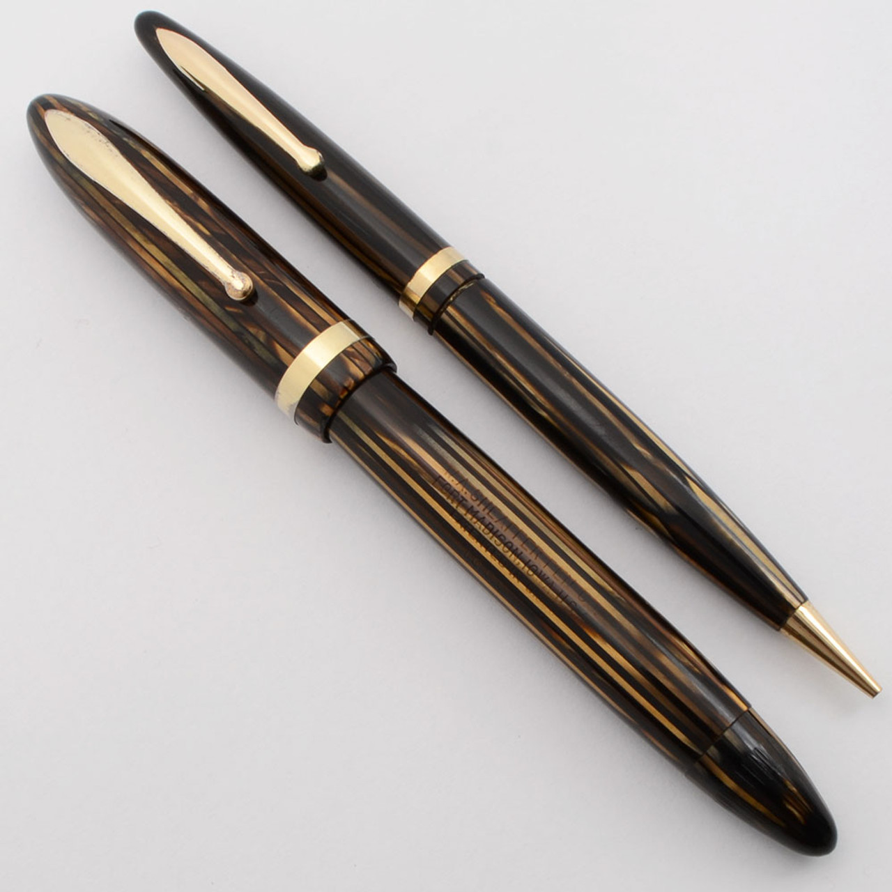 Sheaffer Balance 1000 Lifetime Fountain Pen Set (1936-42) - Standard Size,  Brown Striated w/GT, Vac Fil, Medium-Fine Lifetime (Very Nice, Restored) -  Peyton Street Pens