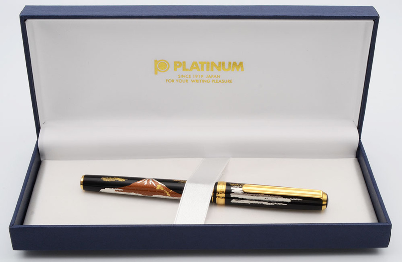 Platinum Kanazawa Leaf Fountain Pen - Red Mt. Fuji Maki-e, Gold Plated Trim, 18k Medium Nib (Excellent in Box, Works Well)