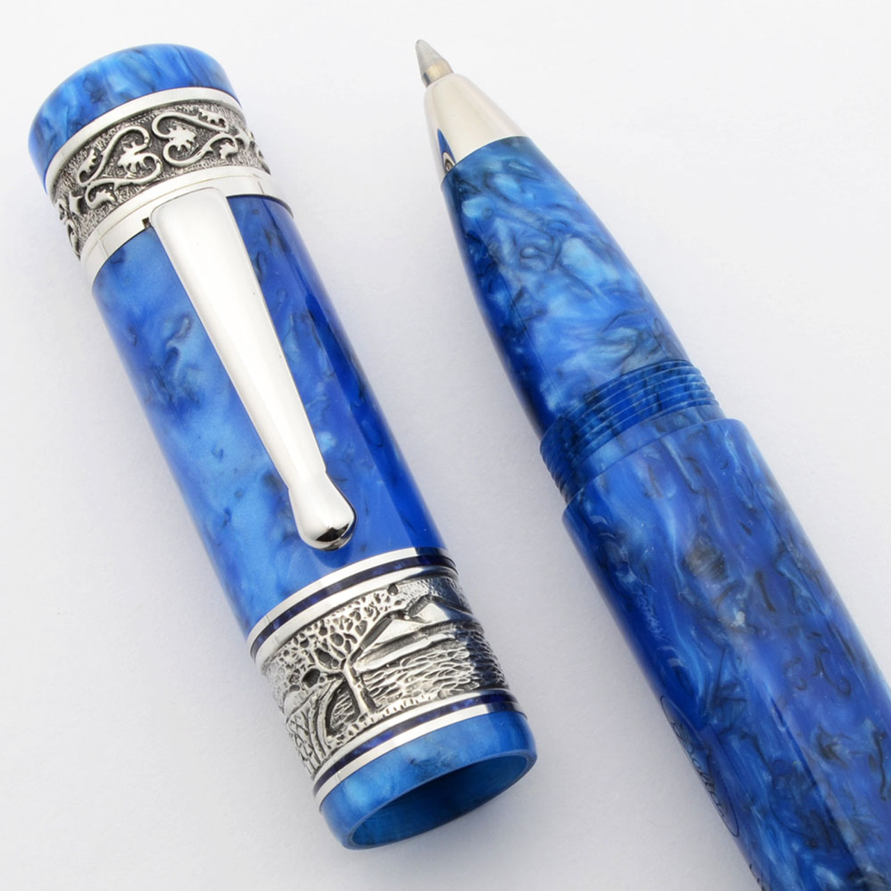 Delta Napoli LE Rollerball/Ballpoint Pen #091/100 (early 2000s) - FPH Exclusive, Blue Marble w/ Sterling Trim (Near Mint, Works Well)