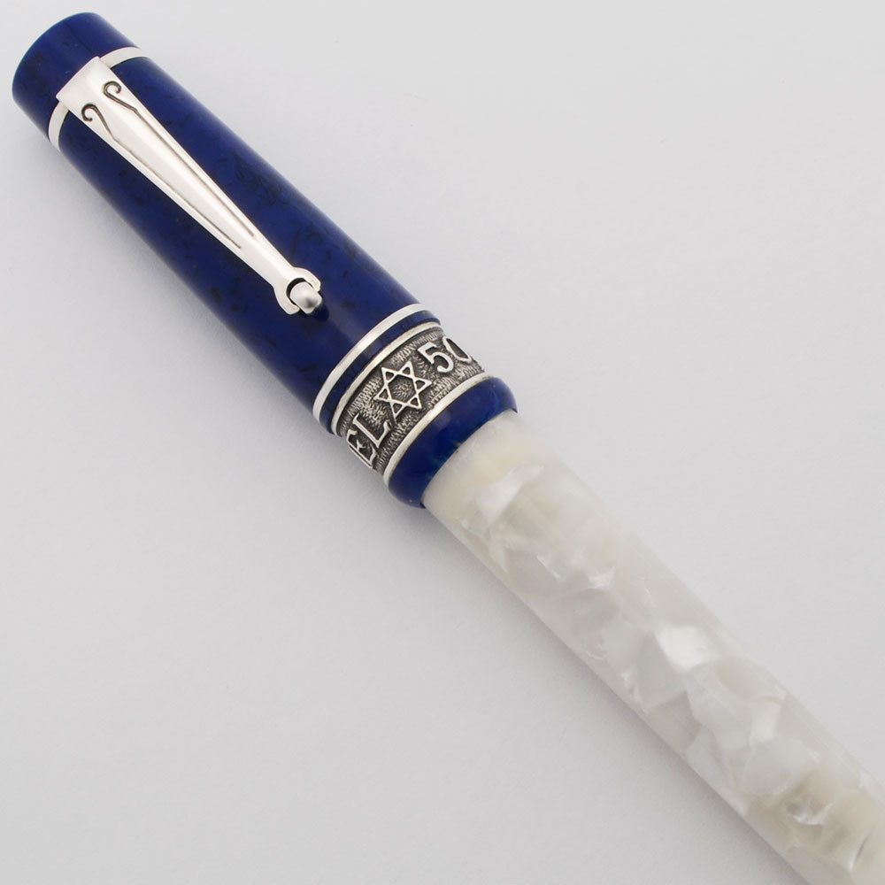 Delta Israel 50 LE Ballpoint Pen (1485/1948) - White & Blue Resin, Sterling Trim (Excellent +, Works Well)