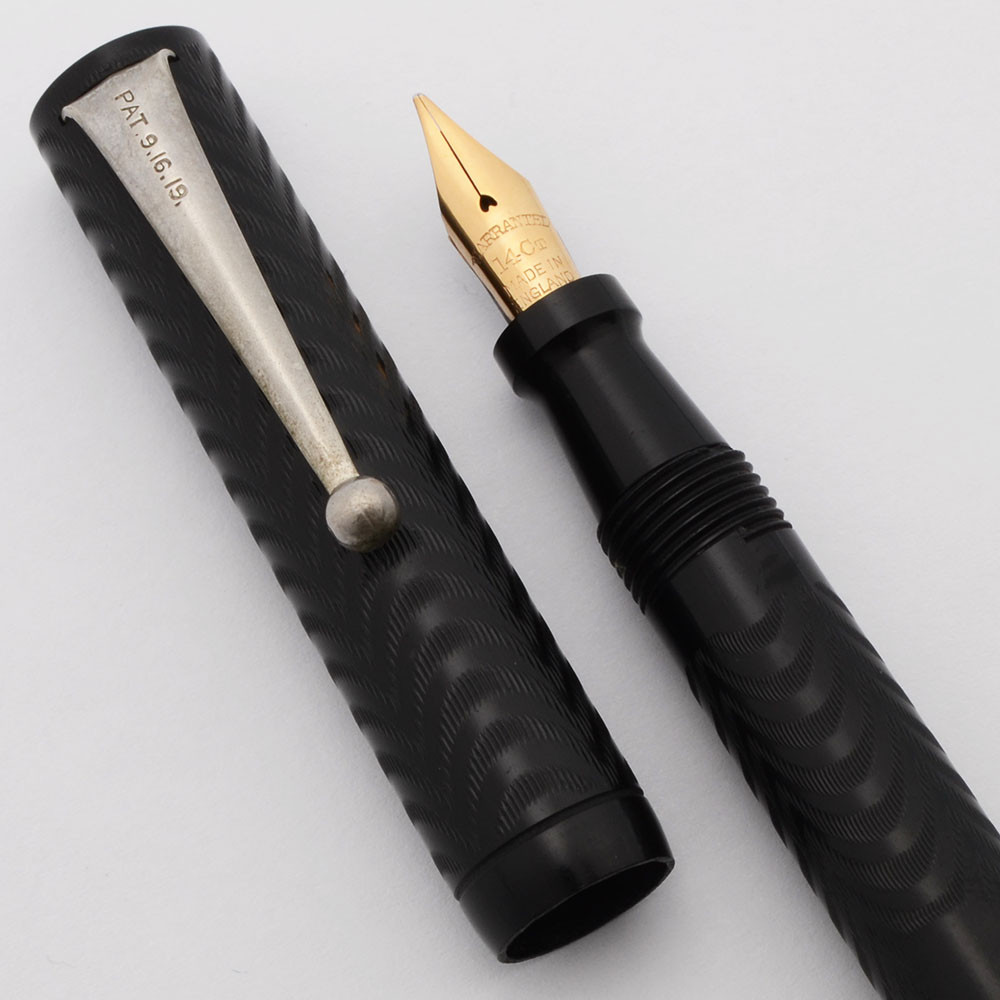 Craig (Sheaffer) Full Size Slim Fountain Pen  (1920s) - BCHR w/Nickel Trim,  Lever Filler, Flexible Warranted UK Nib (Excellent +, Restored)