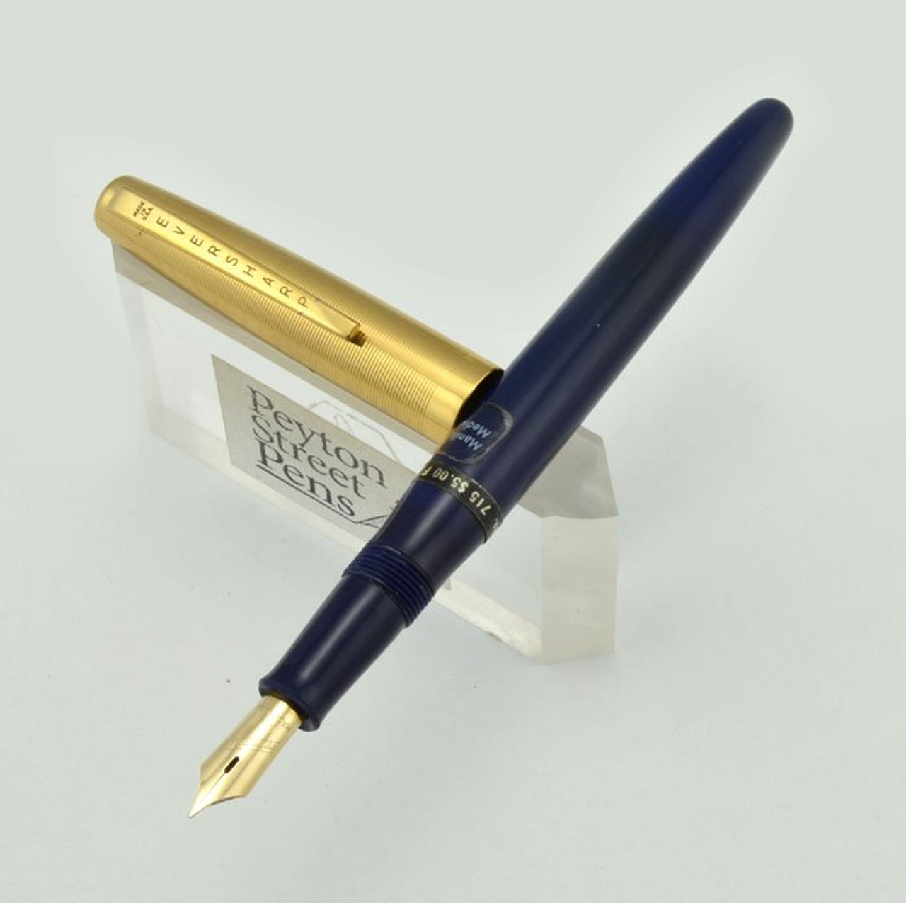 Eversharp 715 Fountain Pen - 1950s, Gold Cap & Blue Barrel, Manifold Medium 14k Nib (Near Mint, Stickered, Restored)