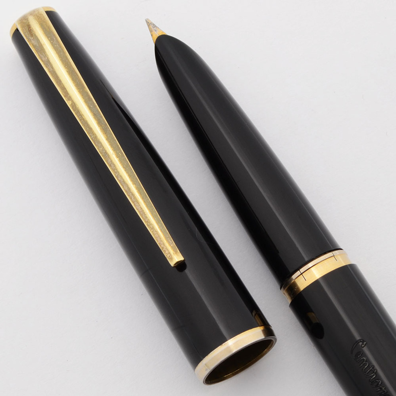 Centropen 3565 Fountain Pen (Czech, 1960s) - Black with GP Trim, Piston Fill, Fine Hooded Nib (Excellent, Works Well)