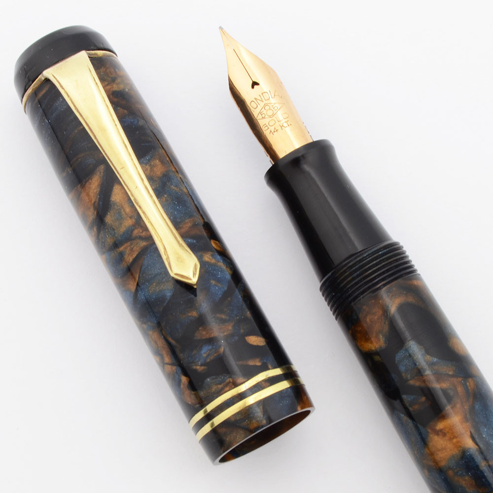 Mondial Celluloid Fountain Pen (Italy, 1930s) - Brown and Blue