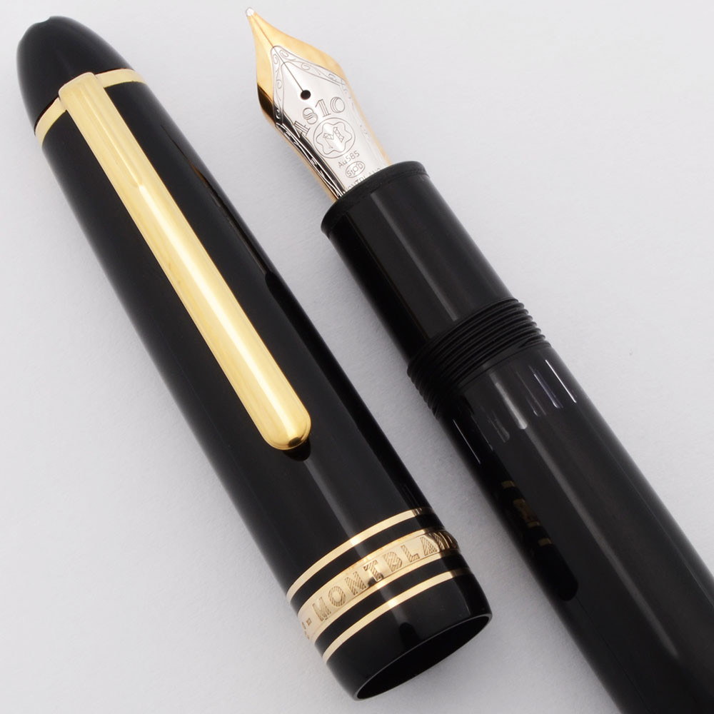 Montblanc Meisterstuck 146 Fountain Pen (after 2013) - Black w Gold Trim, Piston Fill, 14k Left Oblique Nib (Excellent +, Works Well)