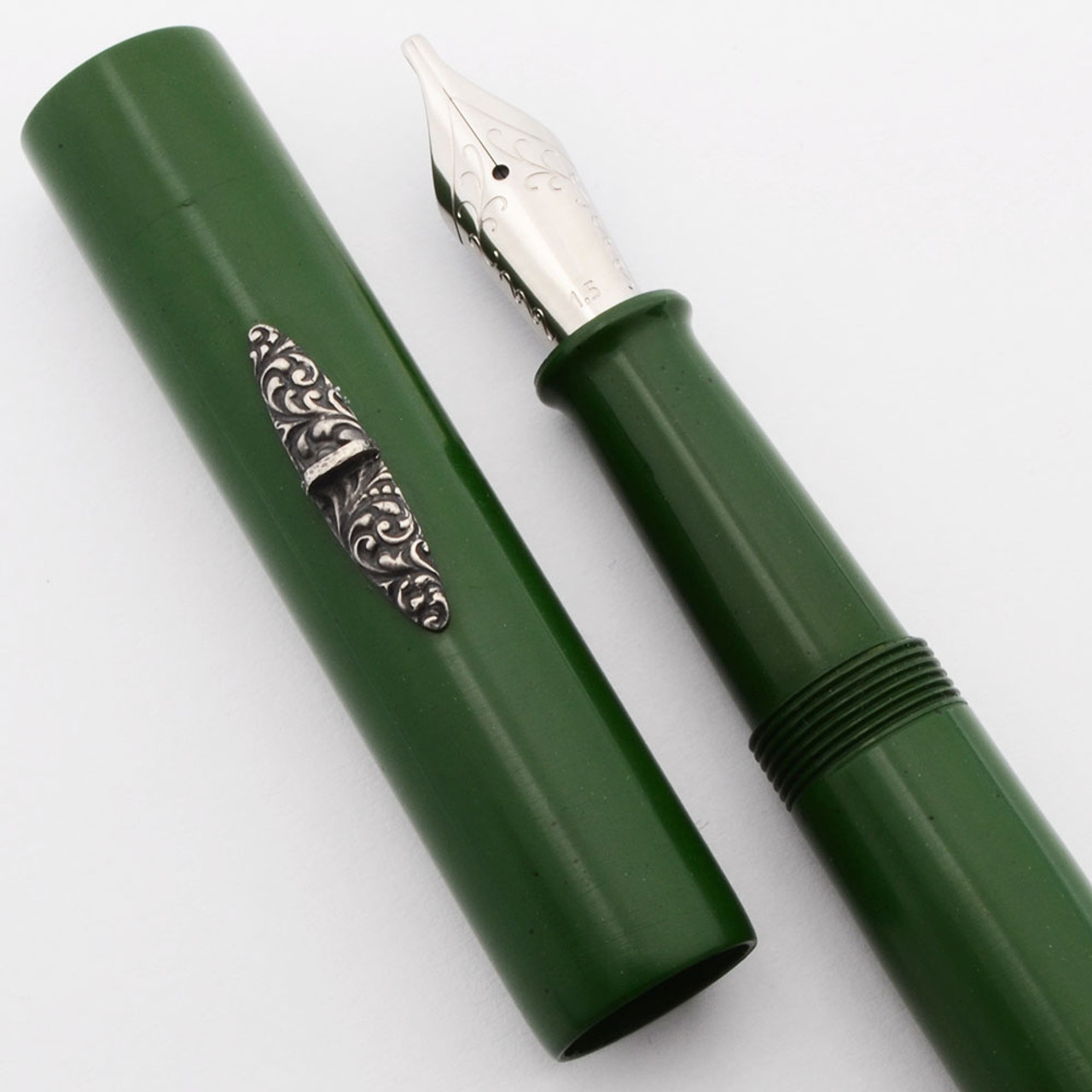 Ranga Ebonite Model 3S Fountain Pen - Forest Green w Sterling Rollstop, JoWo #6 Nibs, Cartridge/Converter (New)