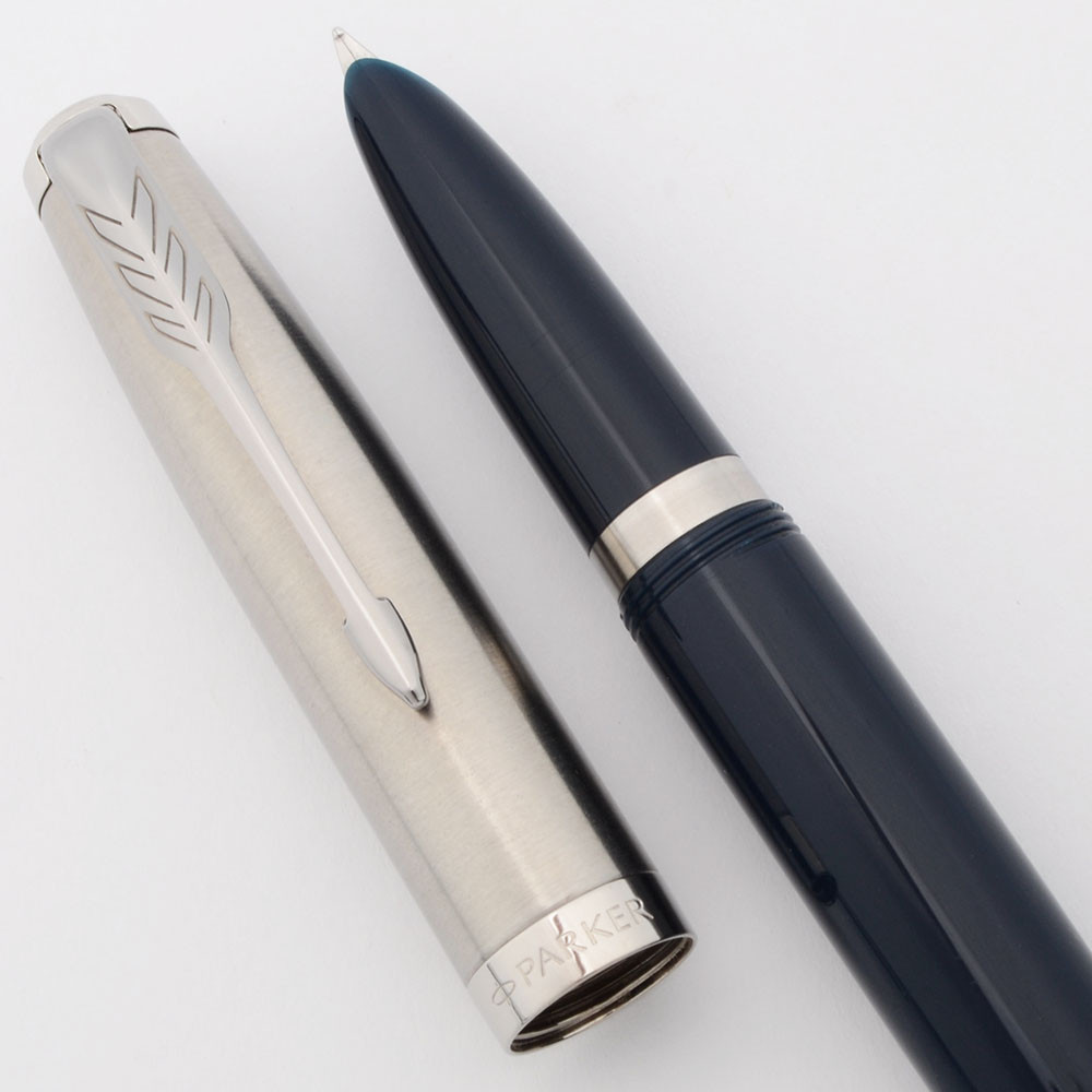Parker 51 (Modern) Fountain Pen - Blue w Brushed Steel Cap, C/C
