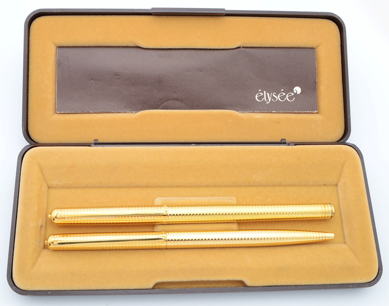 Elysee 80 Line Fountain Pen and Ballpoint Set (1990s) - Gold Plated Raised Rings, C/C, Fine GP Nib (Near Mint In Box)