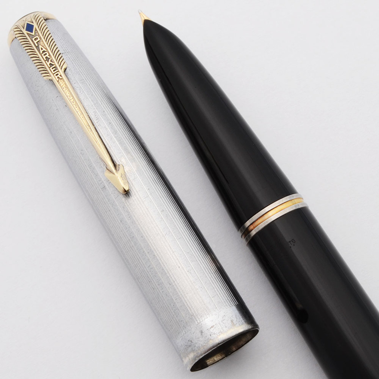 Parker 51 Vacumatic Fountain Pen (1946) - Black, Lined Coin Silver Cap, Extra-Fine Nib (Excellent, Restored)