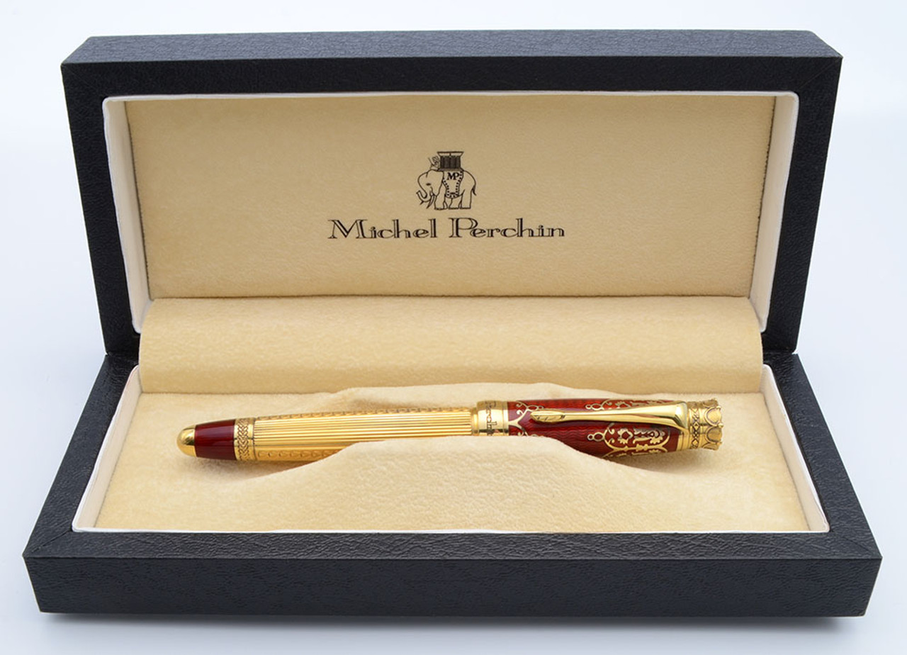 Michel Perchin Imperial LE (#73/88) Fountain Pen (2005) - Vermeil w Red Enamel, Medium 18k Nib (Near Mint in Box, Pre-Owned)