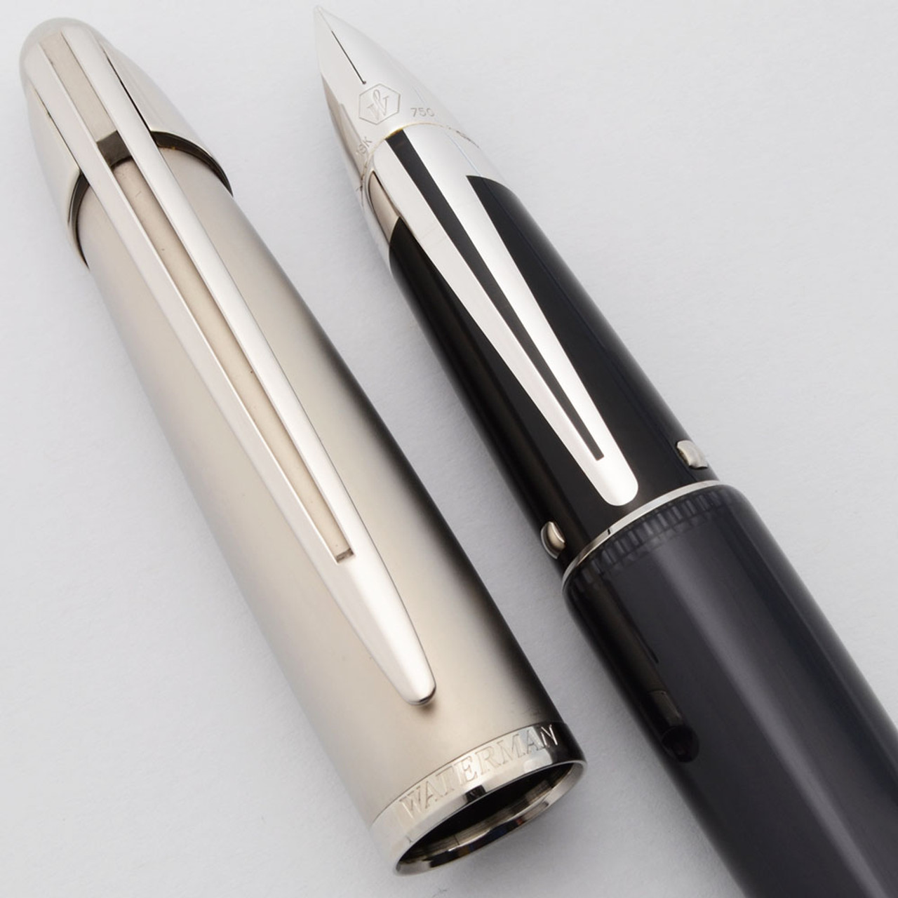 Waterman Edson Black Diamond Limited Edition Fountain Pen - Black and Silver, Medium 18k Nib (Excellent in Box)