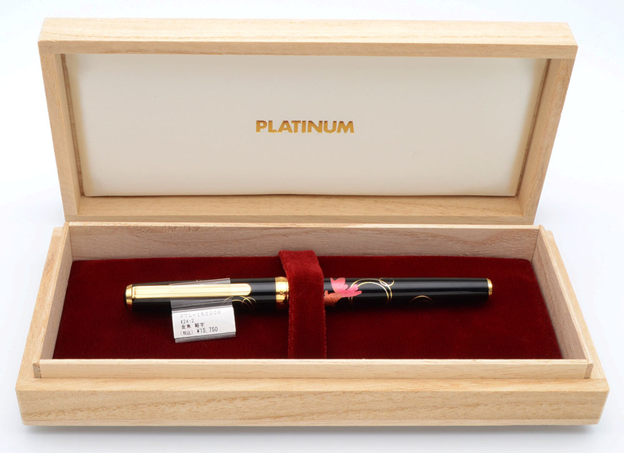 Platinum Maki-e Fountain Pen (PTL-15000H) -  Black w/Gold Plated Trim, C/C, 18k Fine Nib (Near Mint, in Box, Works Well)