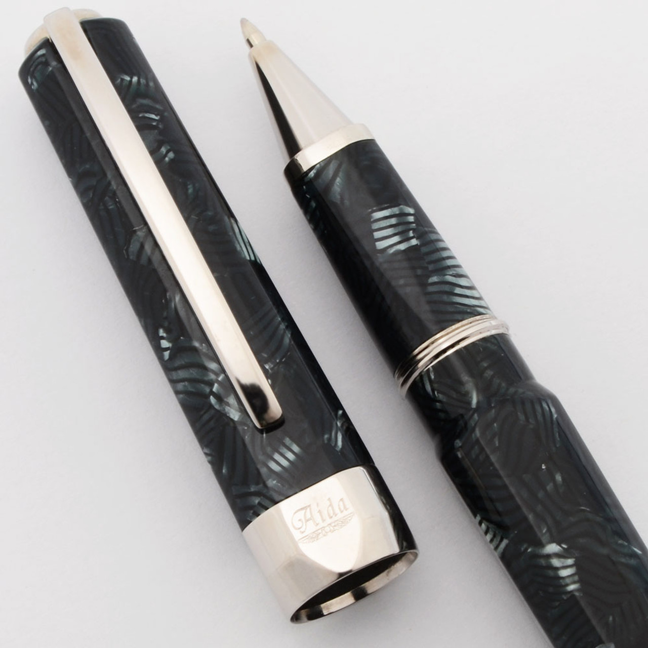 Visconti Aida Rollerball Pen (2006) - Blue Candy Stripe Celluloid, Pd Trim (Excellent, Works Well)