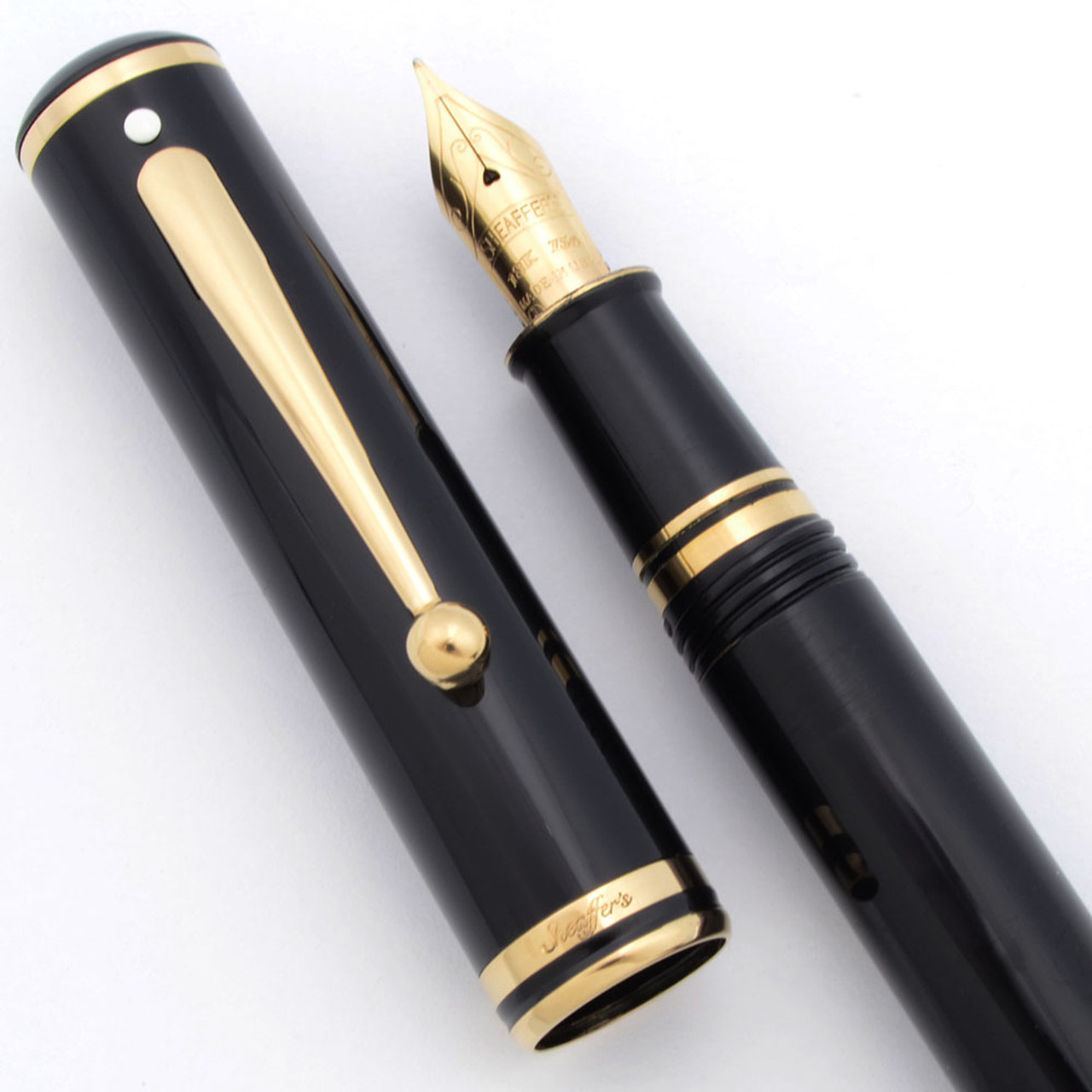 Sheaffer Connaisseur Fountain Pen (1989-96) - Black w Gold Trim, C/C, Fine 18k Nib (Excellent, Works Well)